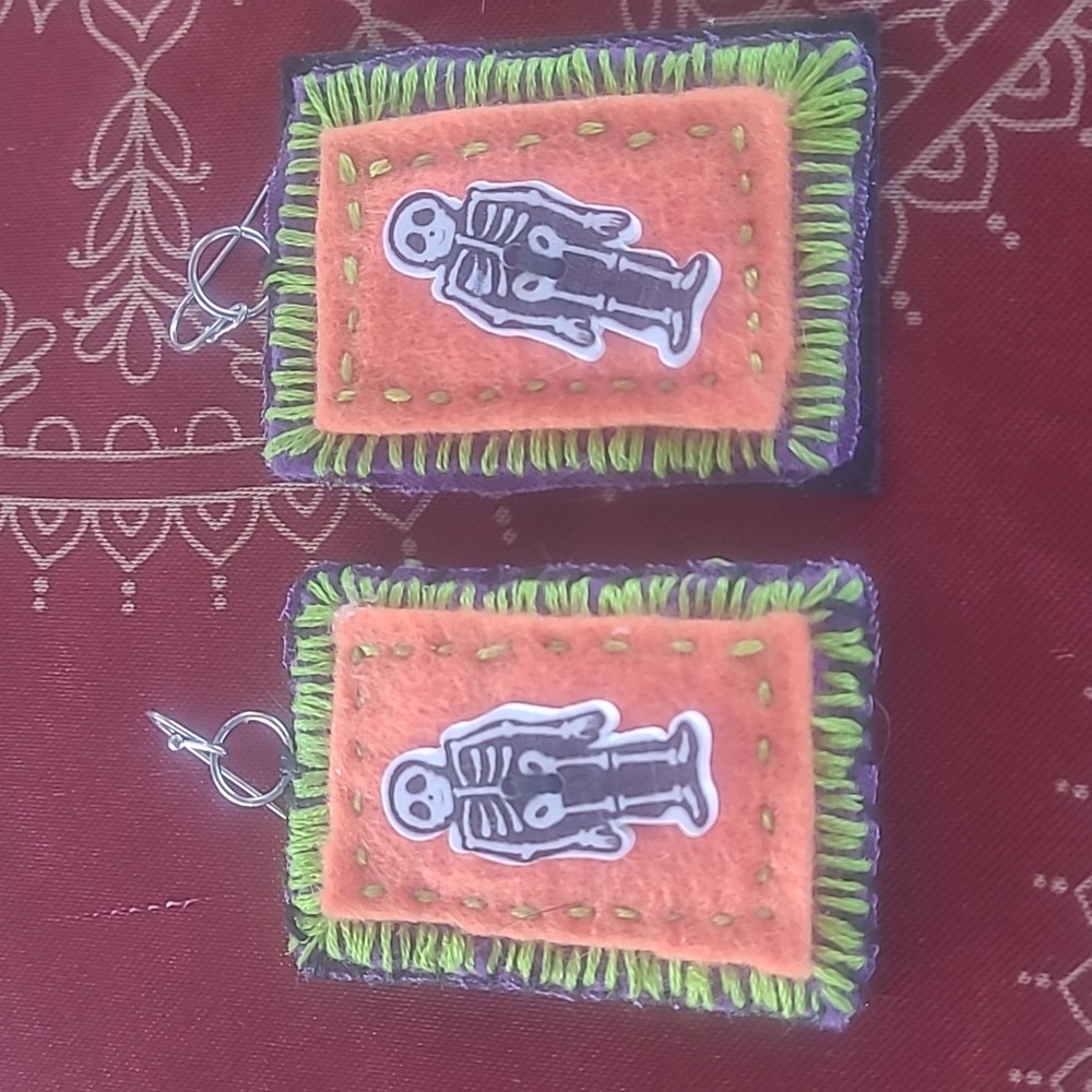Halloween Artist Made Earrings - Orange and Purple Felt Beads Buttons 3 Pair $15